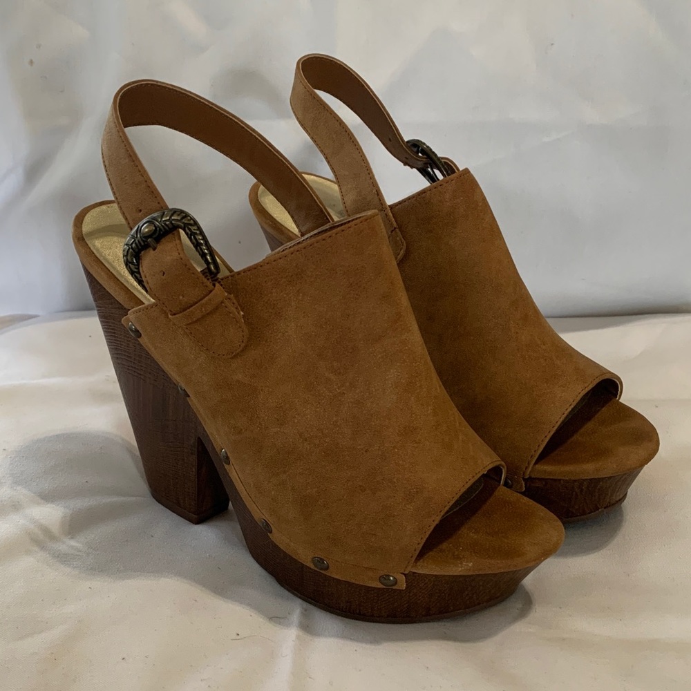 Guess Brown Platform Slingback Sandals